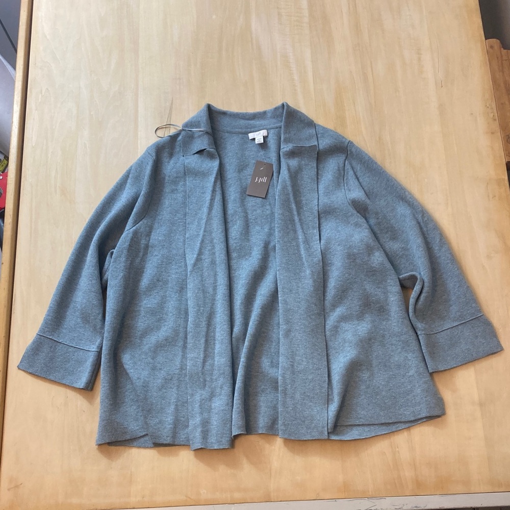 NWT J. Jill Sage Blue Heather Open Cardigan Cotton Blend